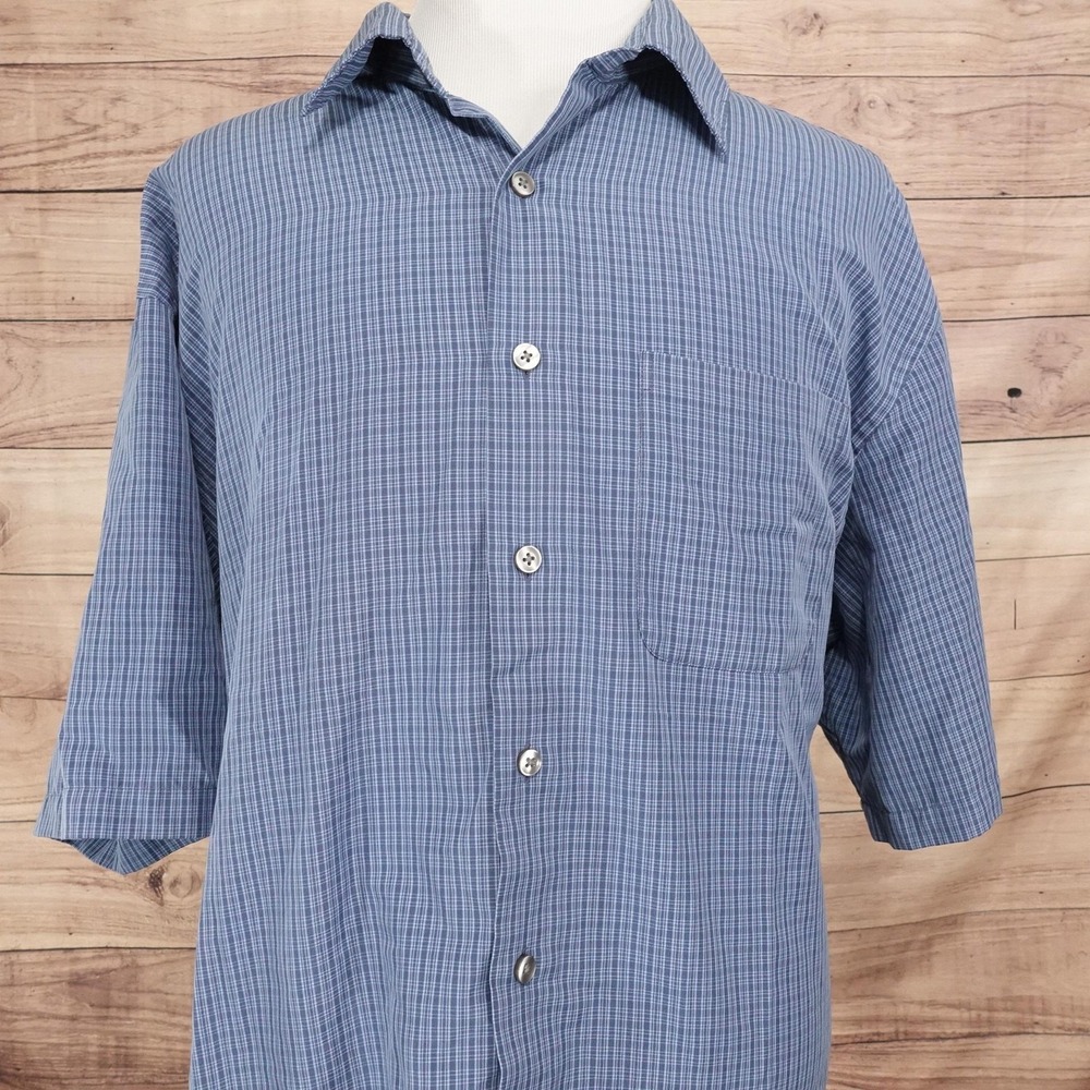 Van Heusen Studio Shirt Mens 3XL Blue Check Short Sleeve Button Up Casual Woven